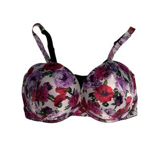 Victoria's Secret Floral Push Up Bra with Red and Purple Accents 36 DD